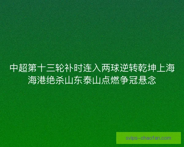 中超第十三轮补时连入两球逆转乾坤上海海港绝杀山东泰山点燃争冠悬念 中超第十三轮补时连入两球逆转乾坤上海海港绝杀山东泰山点燃争冠悬念